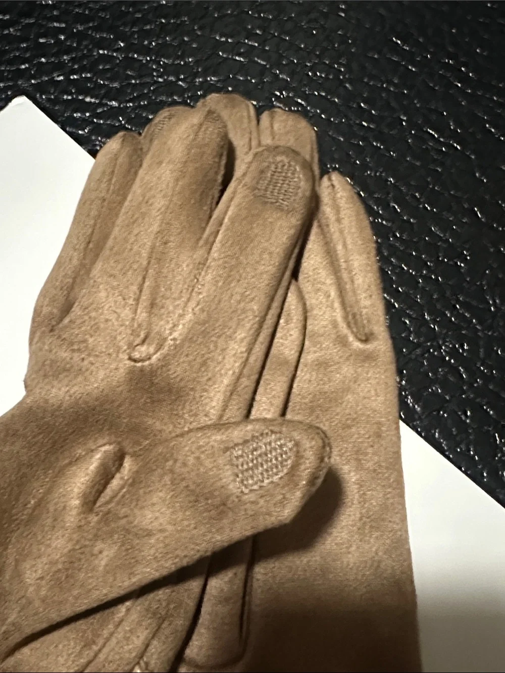 Soft Taupe Suede Gloves with Button Detail